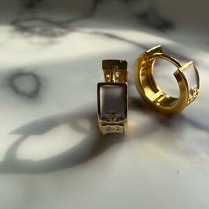 Tory Burch Gold and White Hoop Earrings